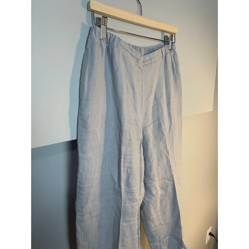 FLAX Pocketed Ankle Pant Natural Gray SZ SMALL 100% Linen Tapered Pull On Pants - Picture 2 of 9